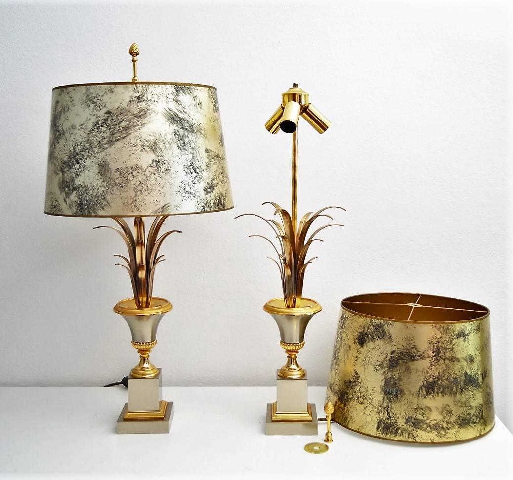 Hollywood Regency French Regency Palm Leaf Table Lamps by Maison Charles, 1960s
