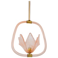 Art Deco Murano Glass and Brass Chandelier by Ercole Barovier, 1940s
