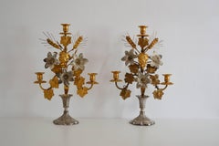 Antique Decorative Candlestick Holders with Flowers, Leafs and Wheat, 1890s
