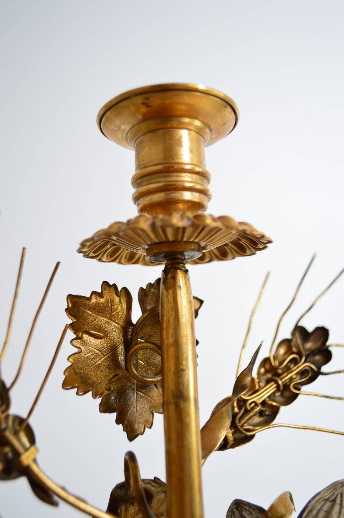 French Antique Decorative Candlestick Holders with Flowers, Leafs and Wheat, 1890s