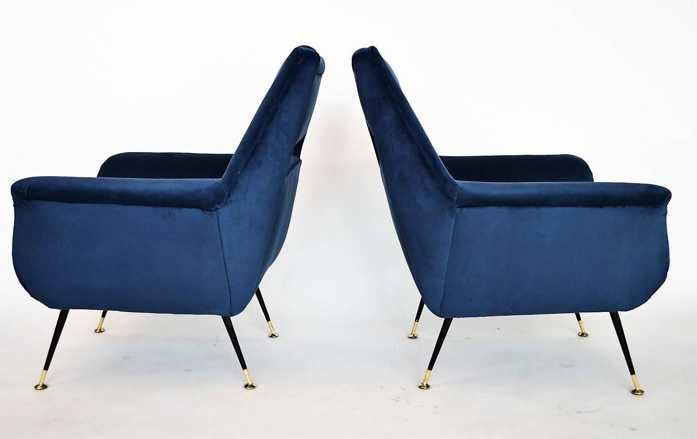 Mid-Century Modern Italian Mid-century Armchairs in Royal Blue Velvet by Gigi Radice for Minotti