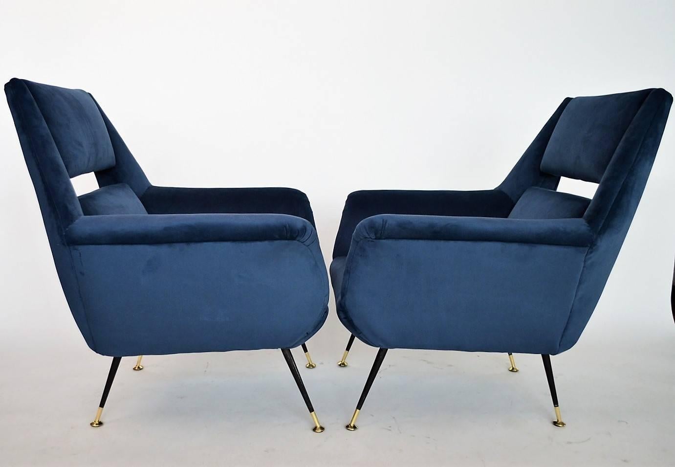 Mid-20th Century Italian Mid-century Armchairs in Royal Blue Velvet by Gigi Radice for Minotti