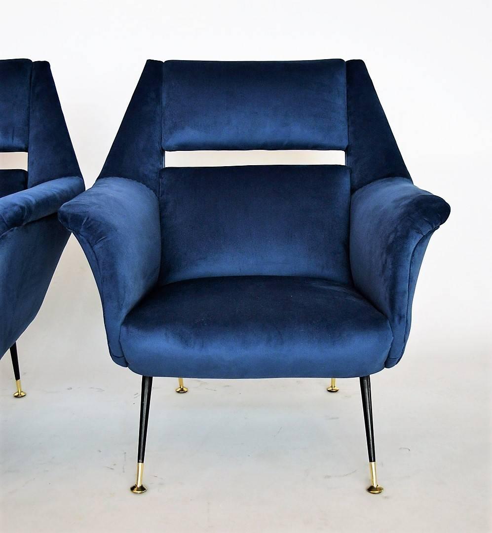 Italian Mid-century Armchairs in Royal Blue Velvet by Gigi Radice for Minotti 1