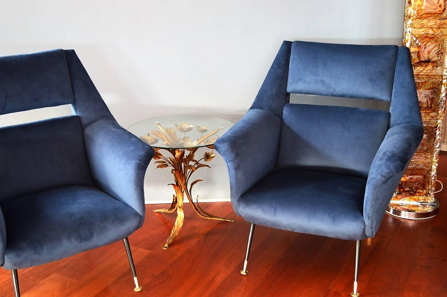 Italian Mid-century Armchairs in Royal Blue Velvet by Gigi Radice for Minotti 2