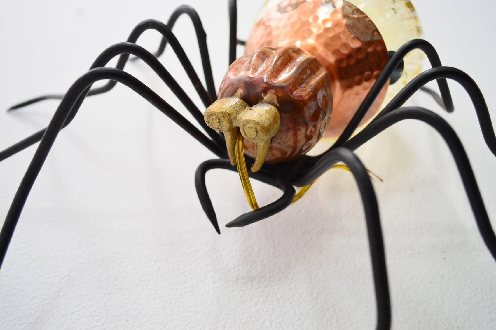 Gorgeous spider lamp, made in Italy, circa 1960s.
This lamp is a typical outdoor lamp mounted over the entrance door of Italian houses of the 1960s. Nowadays they are requested design objects to be used also indoor.
Made of solid iron (painted)