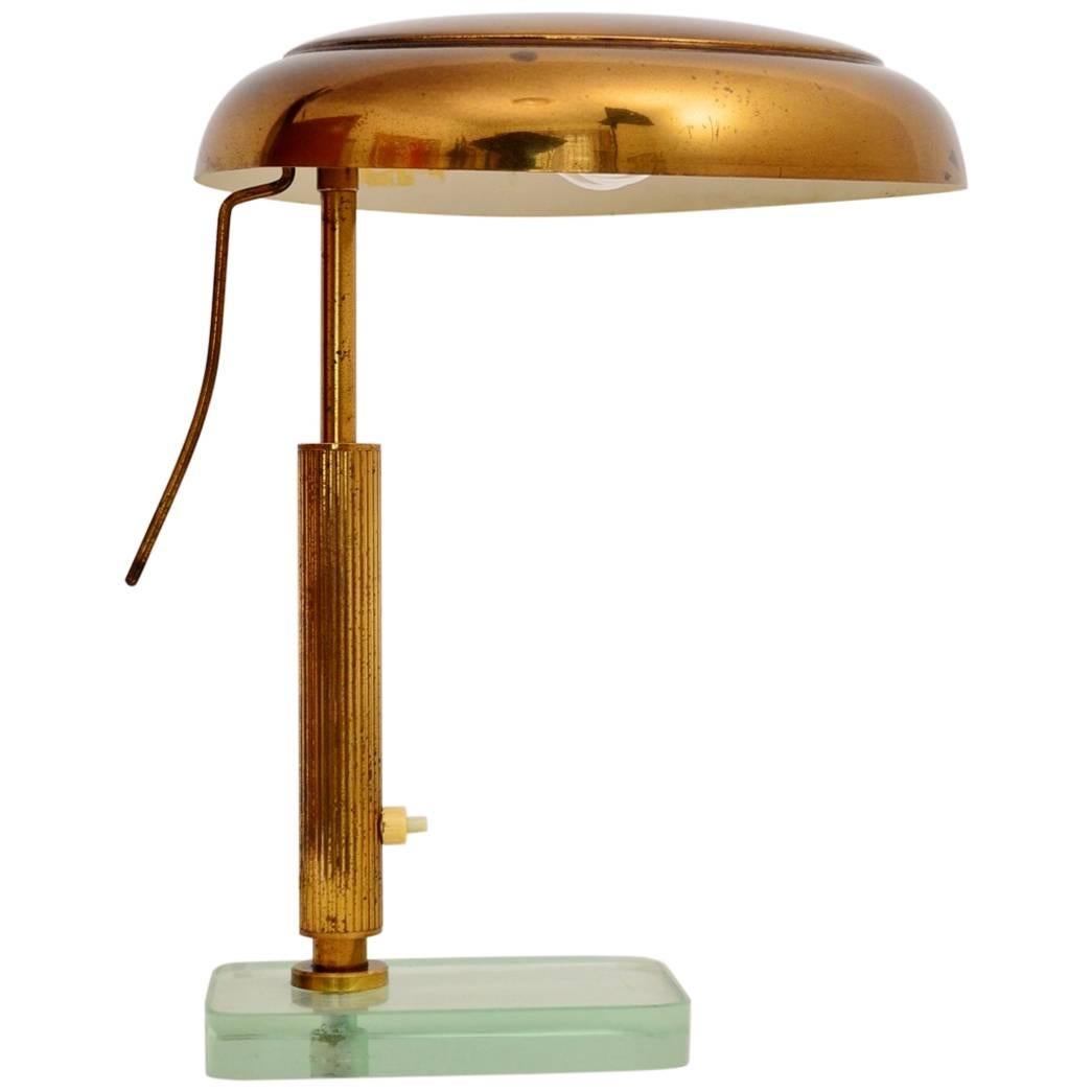Italian Midcentury Brass and Glass Desk or Table Lamp, 1950s