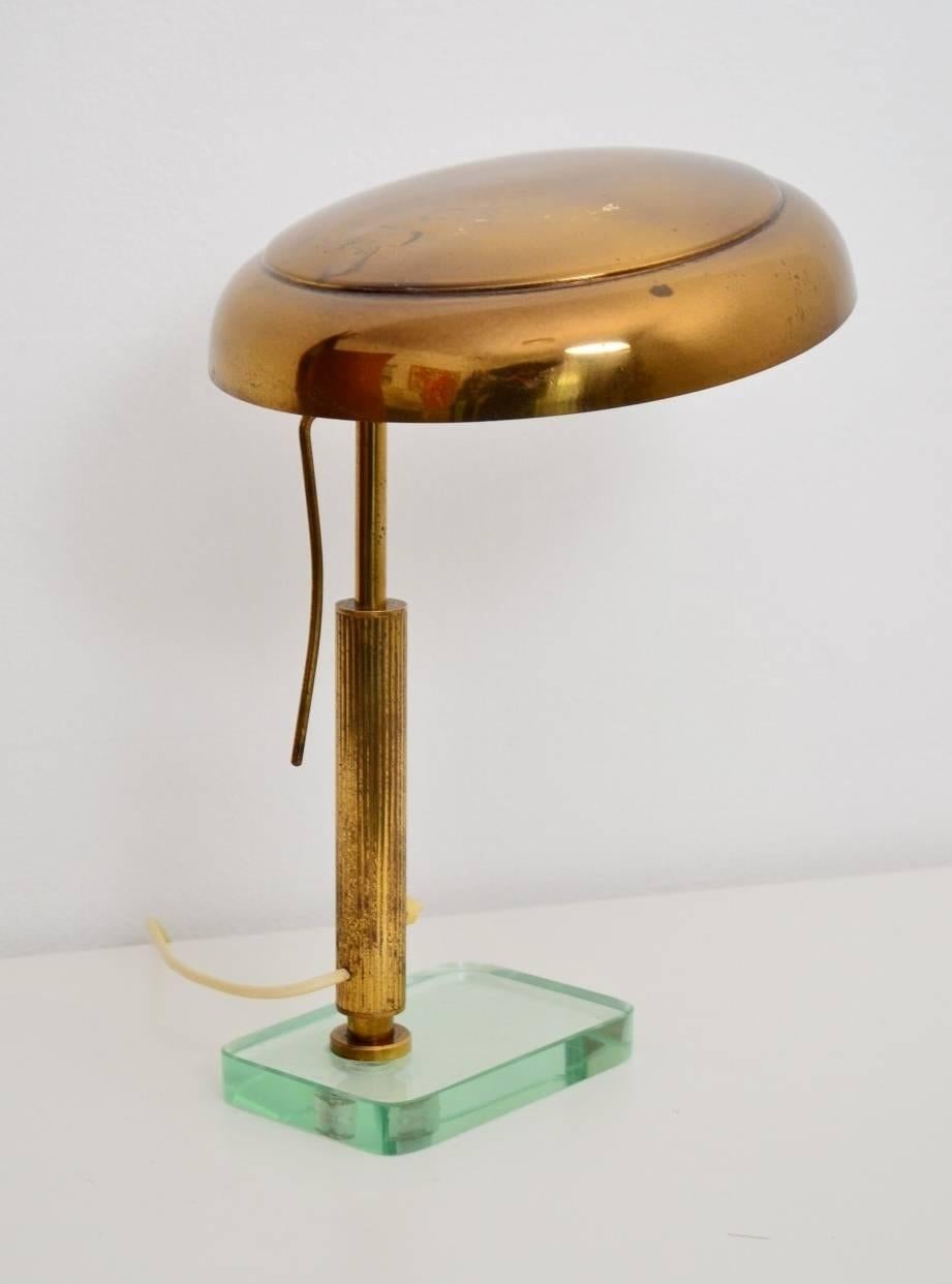 Mid-Century Modern Italian Midcentury Brass and Glass Desk or Table Lamp, 1950s