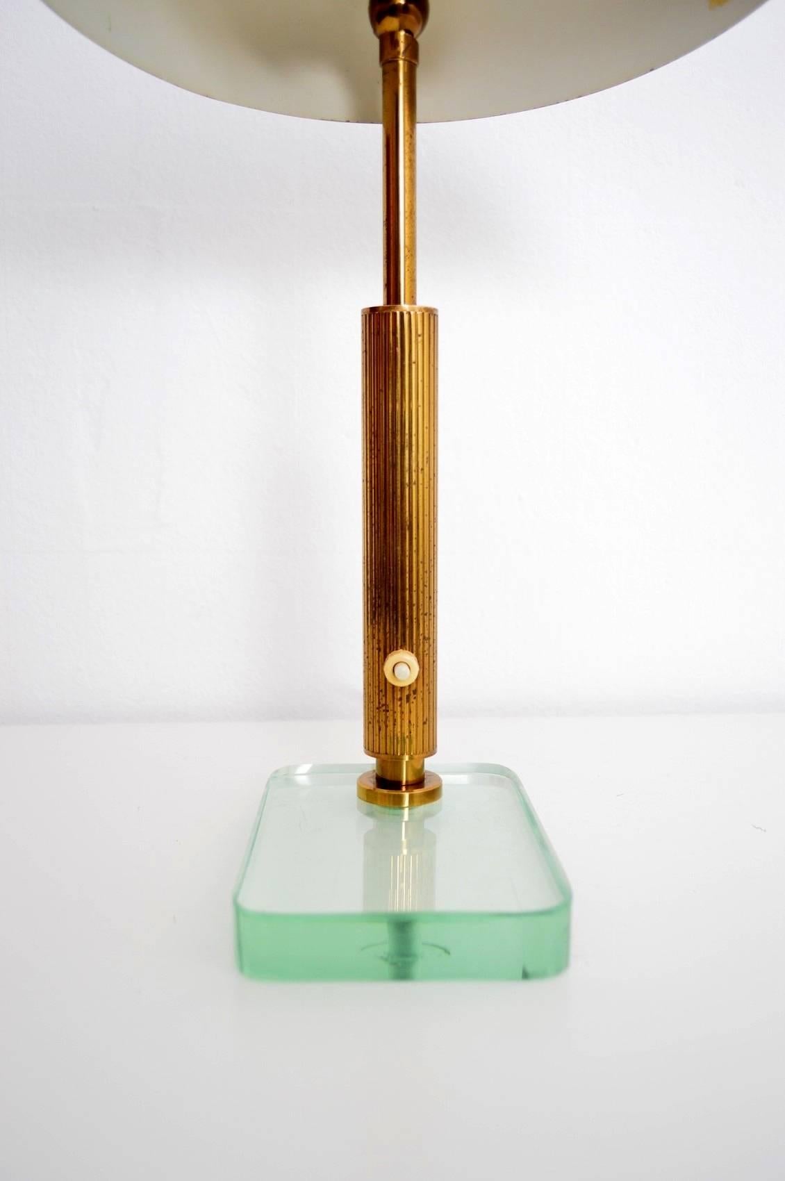 20th Century Italian Midcentury Brass and Glass Desk or Table Lamp, 1950s