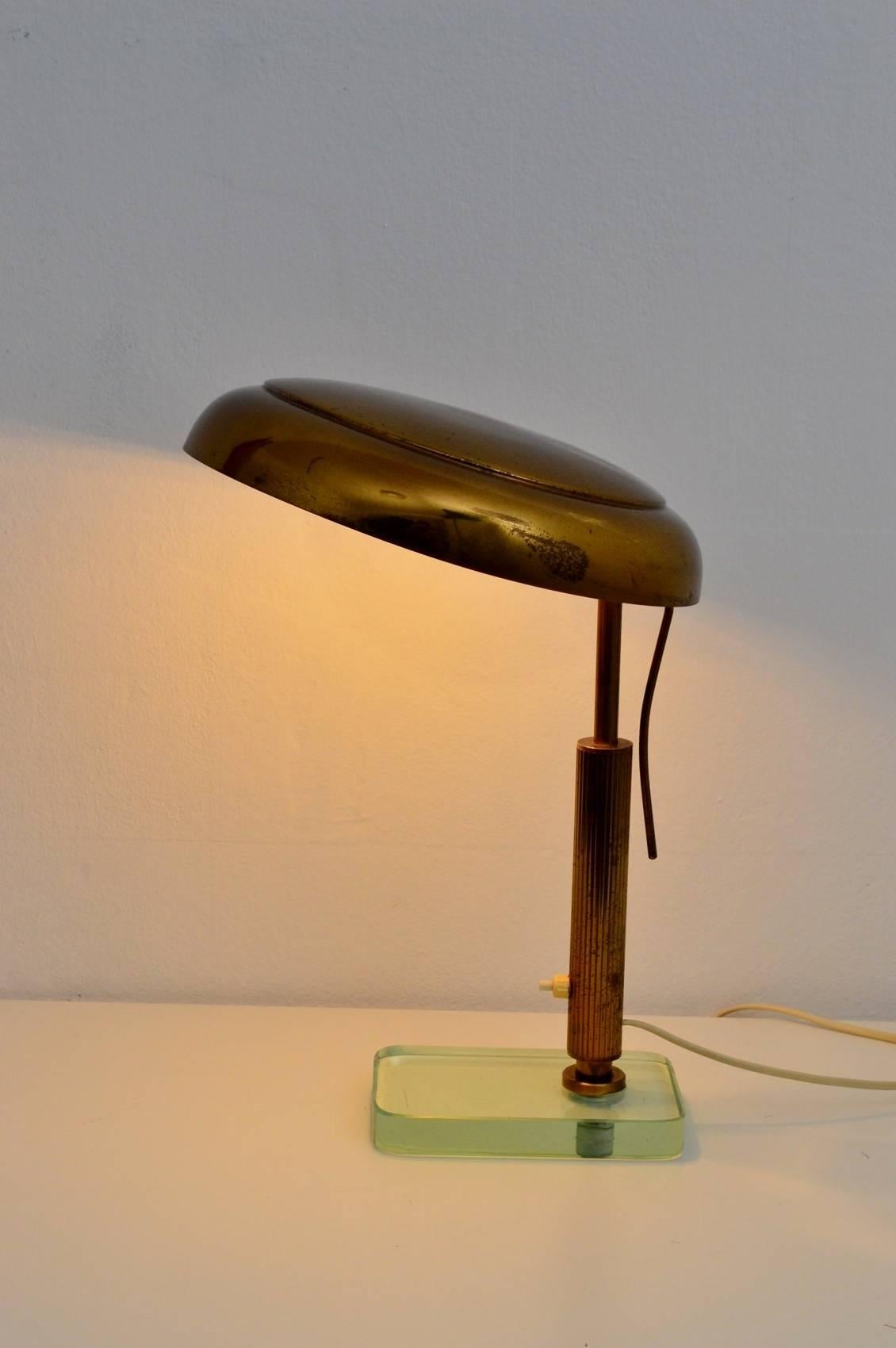 Italian Midcentury Brass and Glass Desk or Table Lamp, 1950s 4