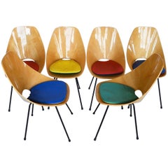 Set of Six Medea Chairs, Signed with Original Cushion by Vittorio Nobili, 1955