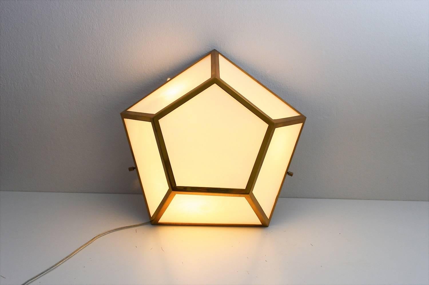 Opaline Glass and Brass Flush Mount Lighting or Ceiling Lamp, 1960s 4