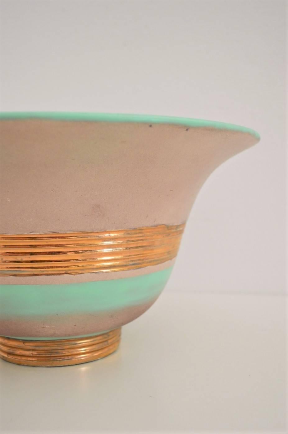 Mid-20th Century Art Deco Hand Painted Green and Gilt Ceramic Bowl for Richard Ginori, 1930s