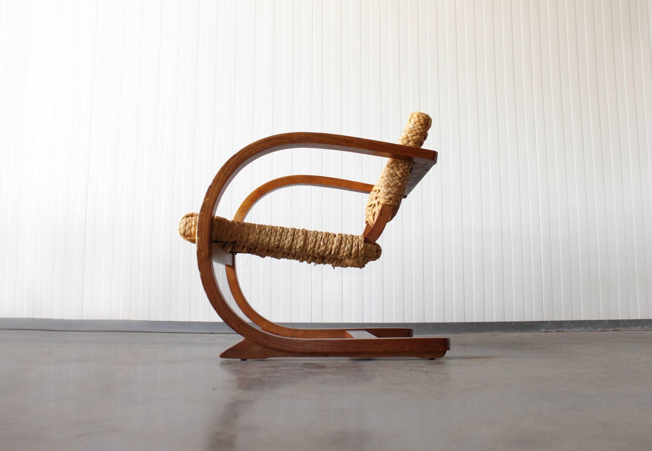 Dutch 1930s Oak and Raffia Woven Armchair by Bas Van Pelt For Sale