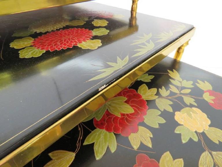 Set Brass French Maison Bagues Style Faux Bamboo Form Chinoiserie Nesting Tables For Sale 1
