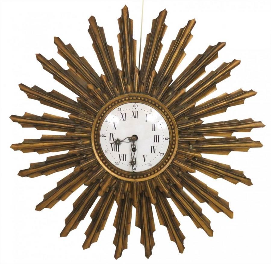 Antique Italian Giltwood Sunburst Clock For Sale at 1stdibs