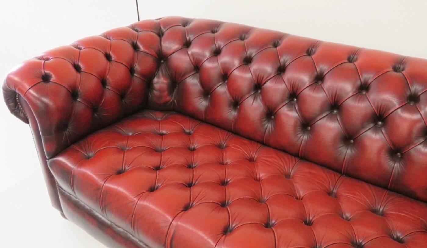 20th Century Tufted Red Leather Chesterfield Sofa