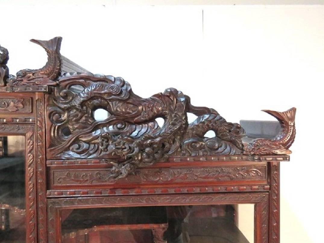 19th Century Antique Chinese Figural Carved Curio Cabinet