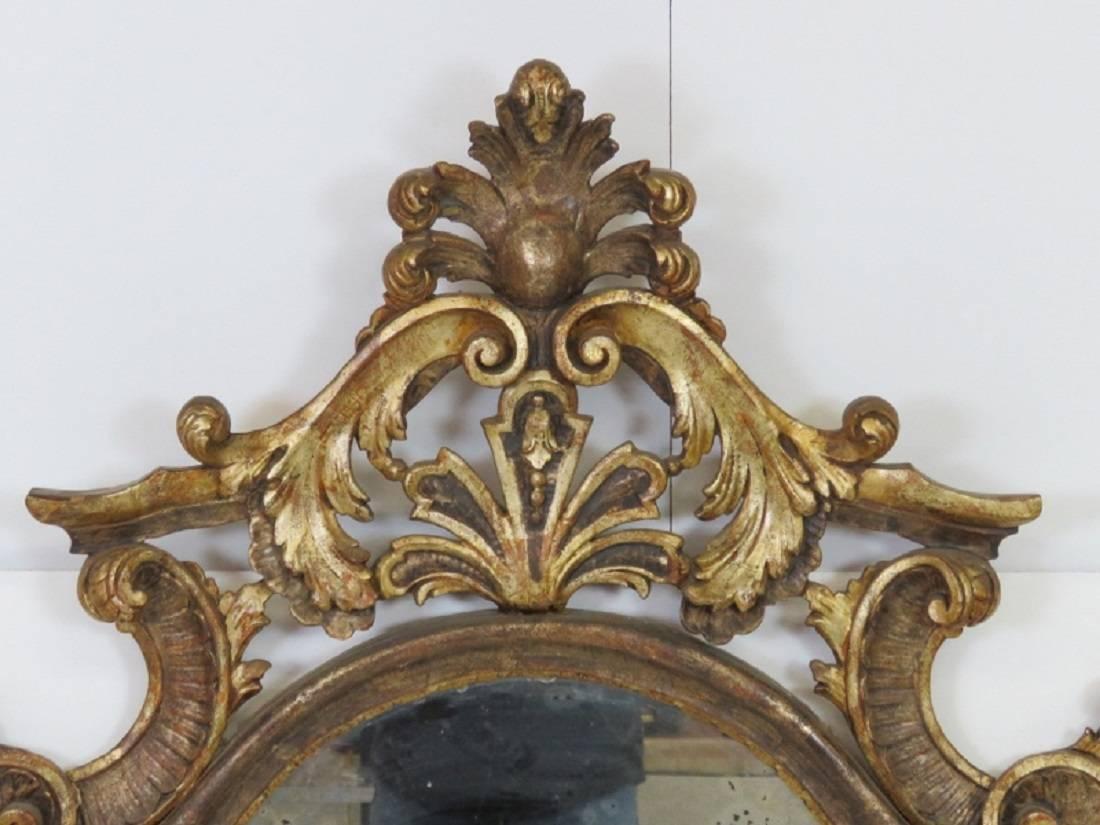 Antique Italian Rococo Gilt Carved Wood Distressed Glass Mirror In Good Condition In Swedesboro, NJ