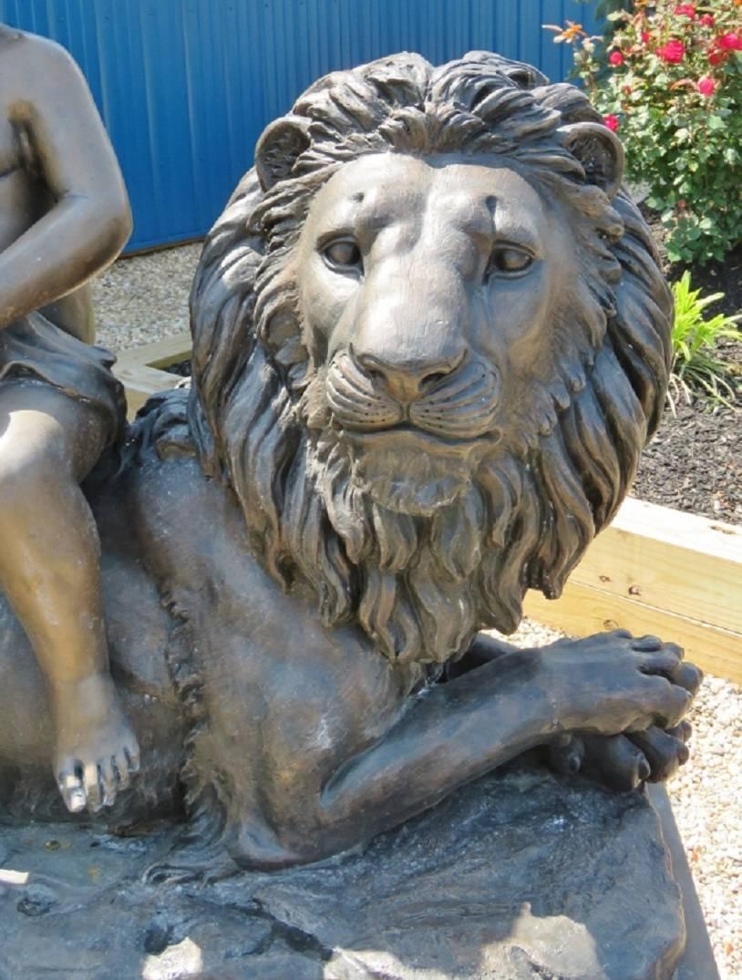 Bronze Statue of Boy with Lion In Good Condition In Swedesboro, NJ