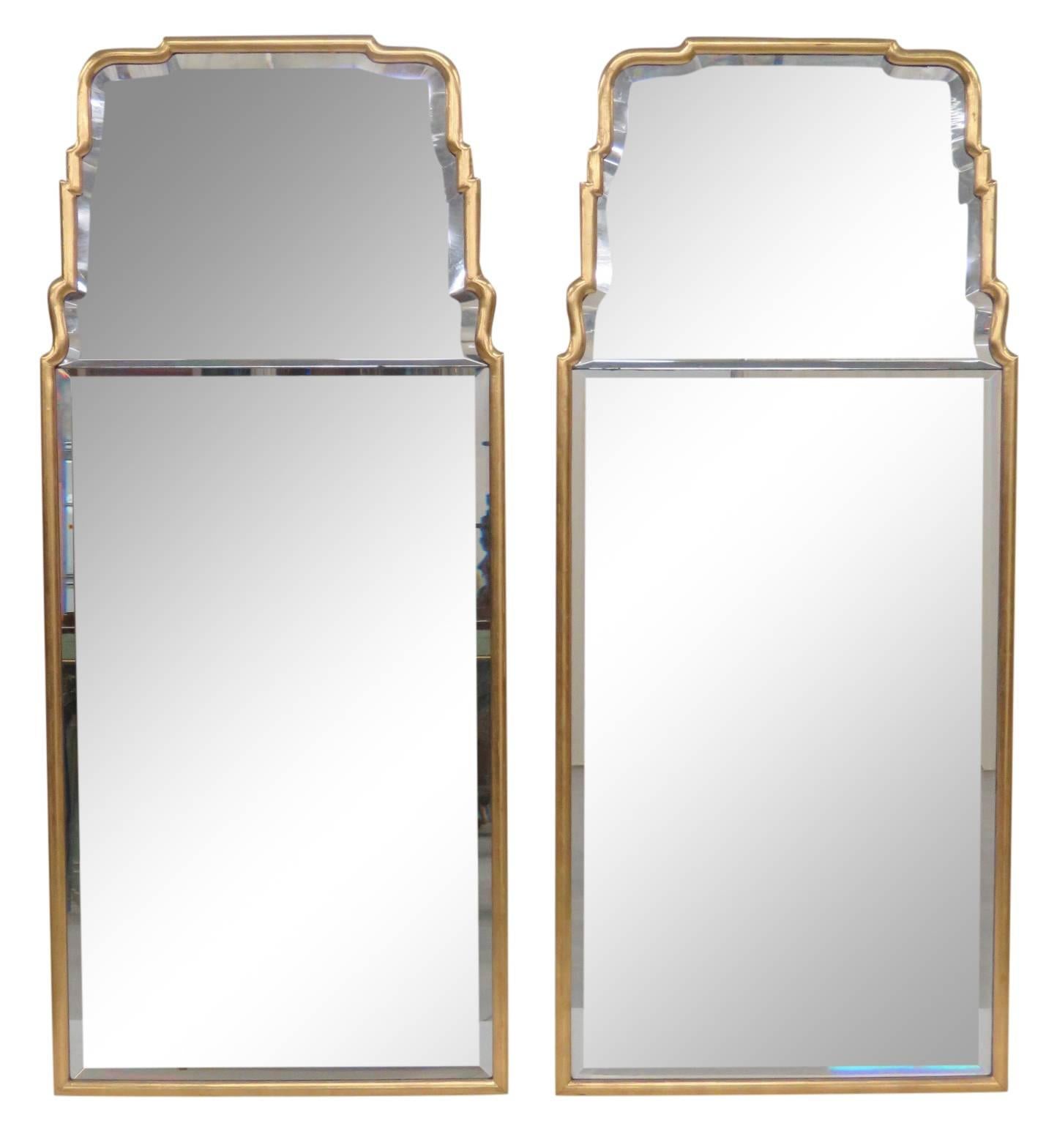 Pair of Regency Style Gilt Framed Beveled Glass Mirrors