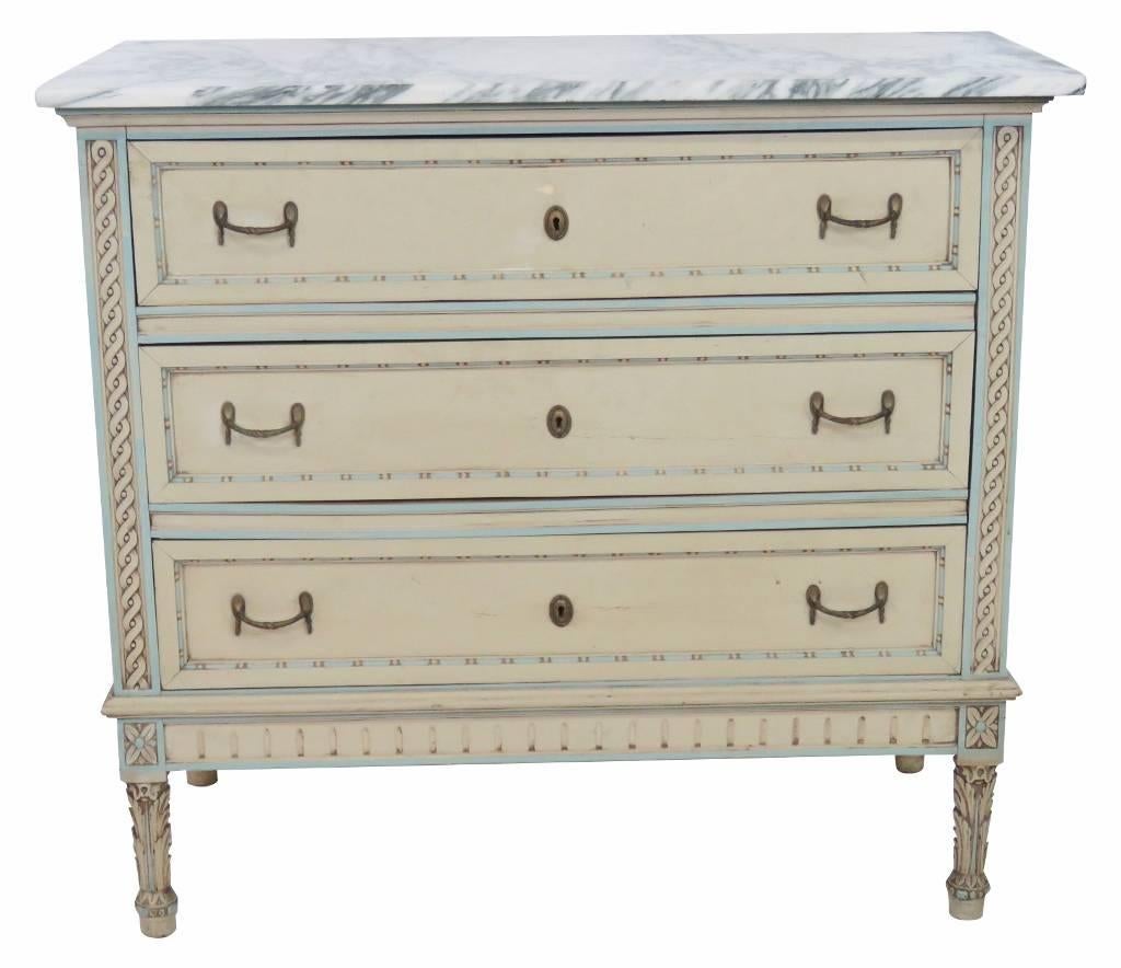 Louis XVI Style Cream Painted Marble-Top Commode