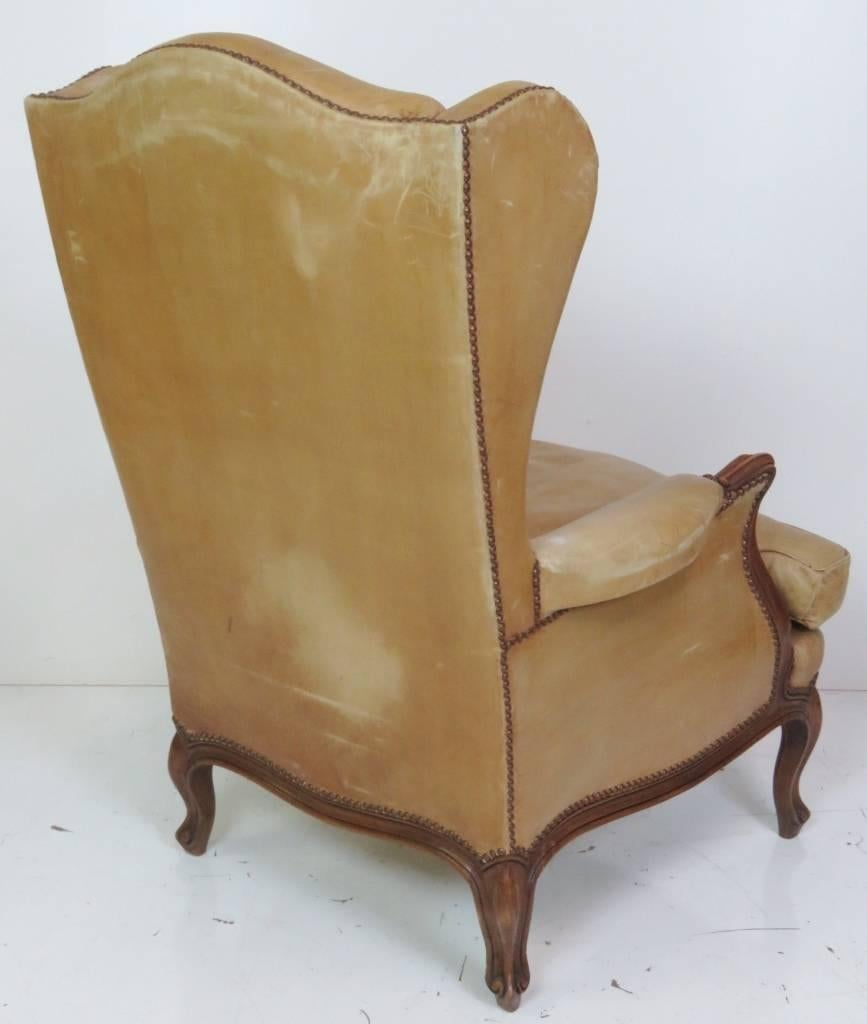Louis XVI Style Leather Wing Chair 1