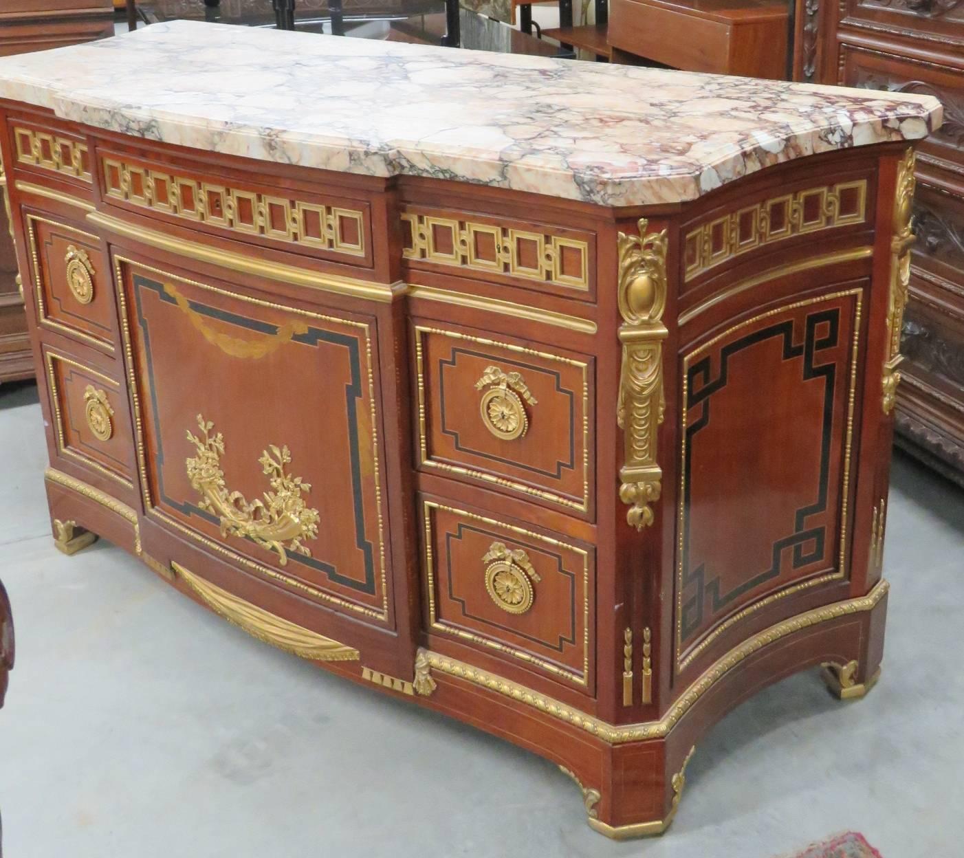 20th Century Inlaid Marble-Top Commode