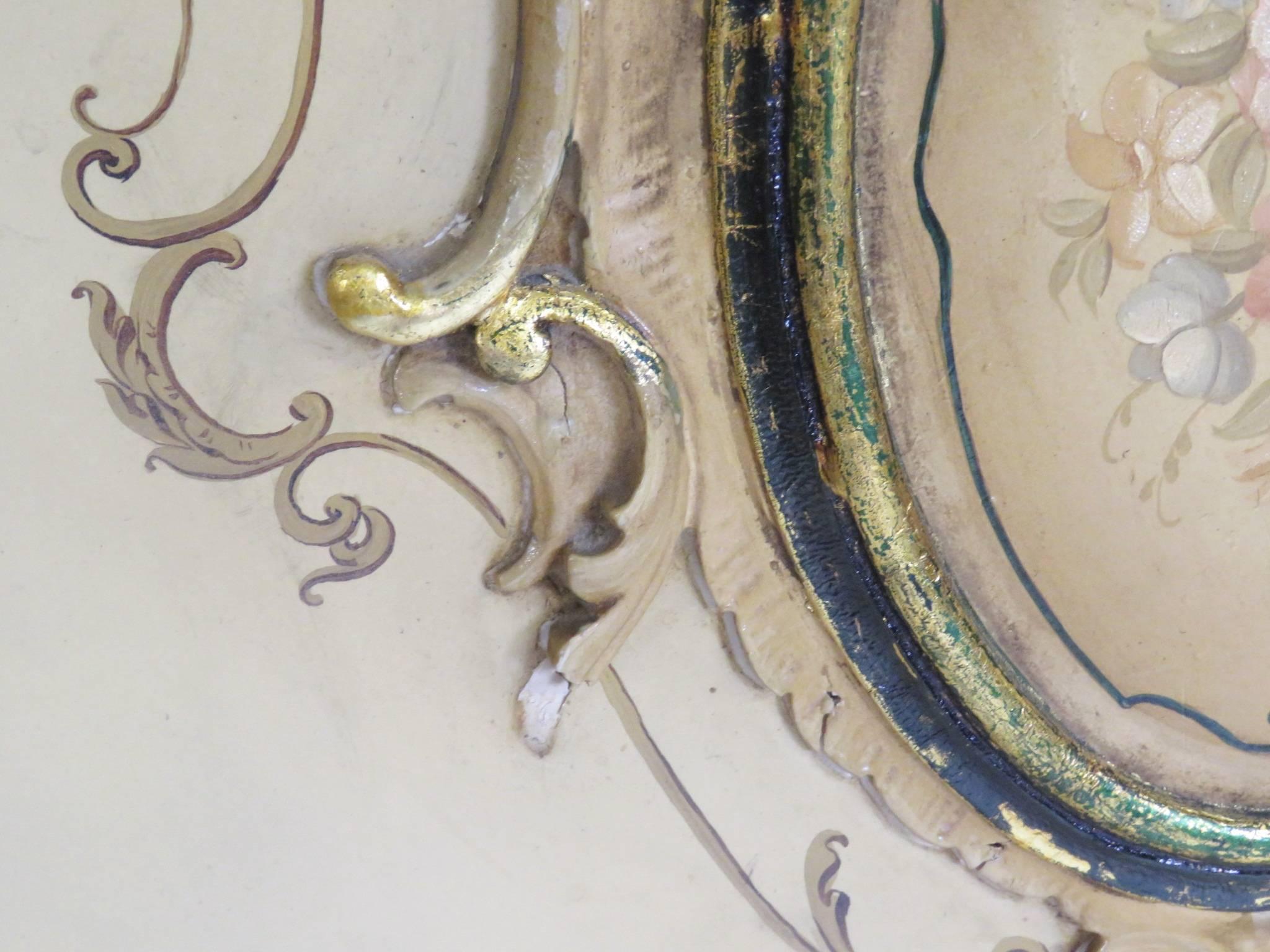 Hand-Painted Carved Rococo Venetian Style Paint Decorated Larger Queen Size Bed