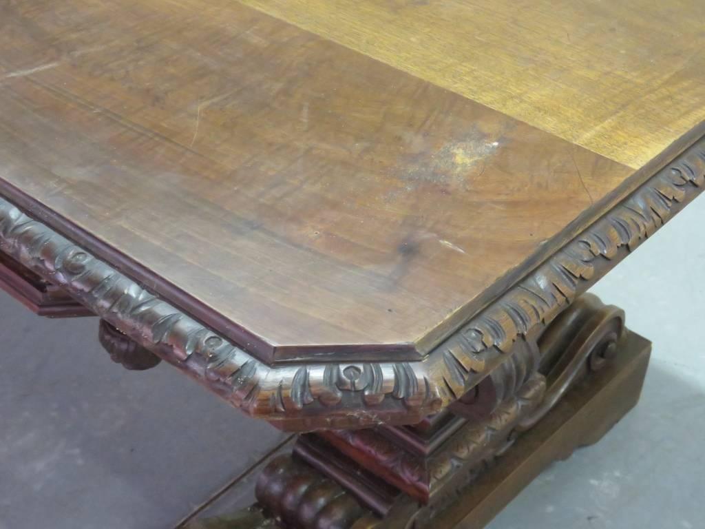 French 19th Century Carved Walnut Library Table Writing Desk 