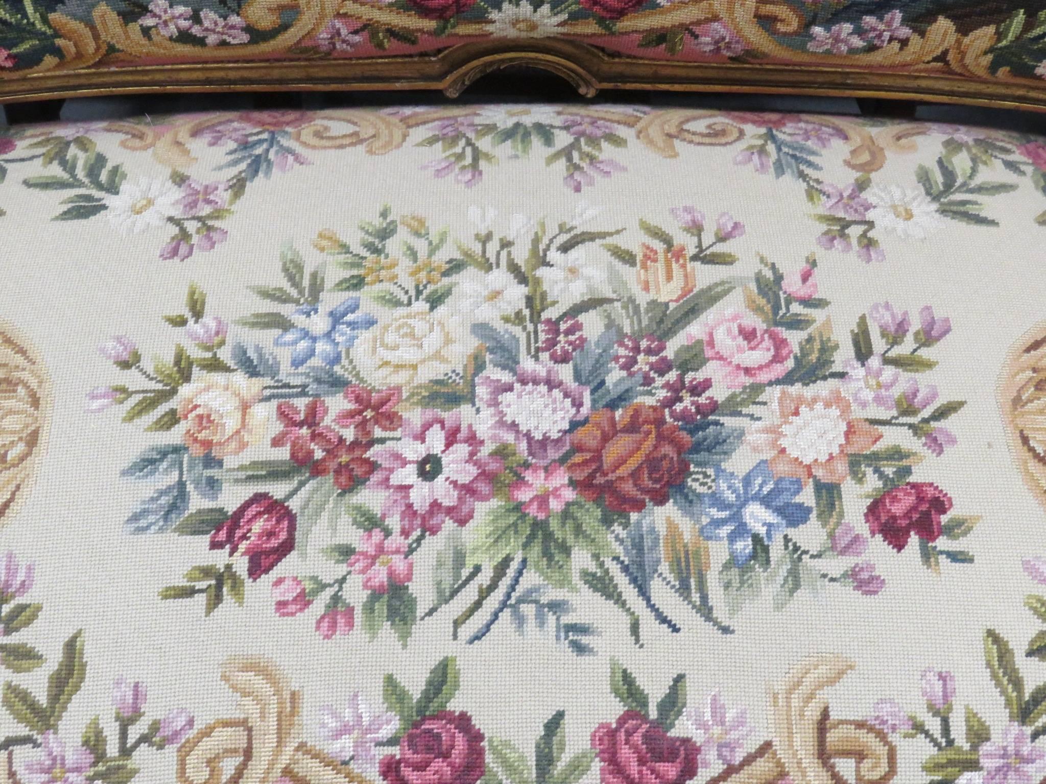 20th Century Louis XVI Style Gilt Painted Aubusson Sofa