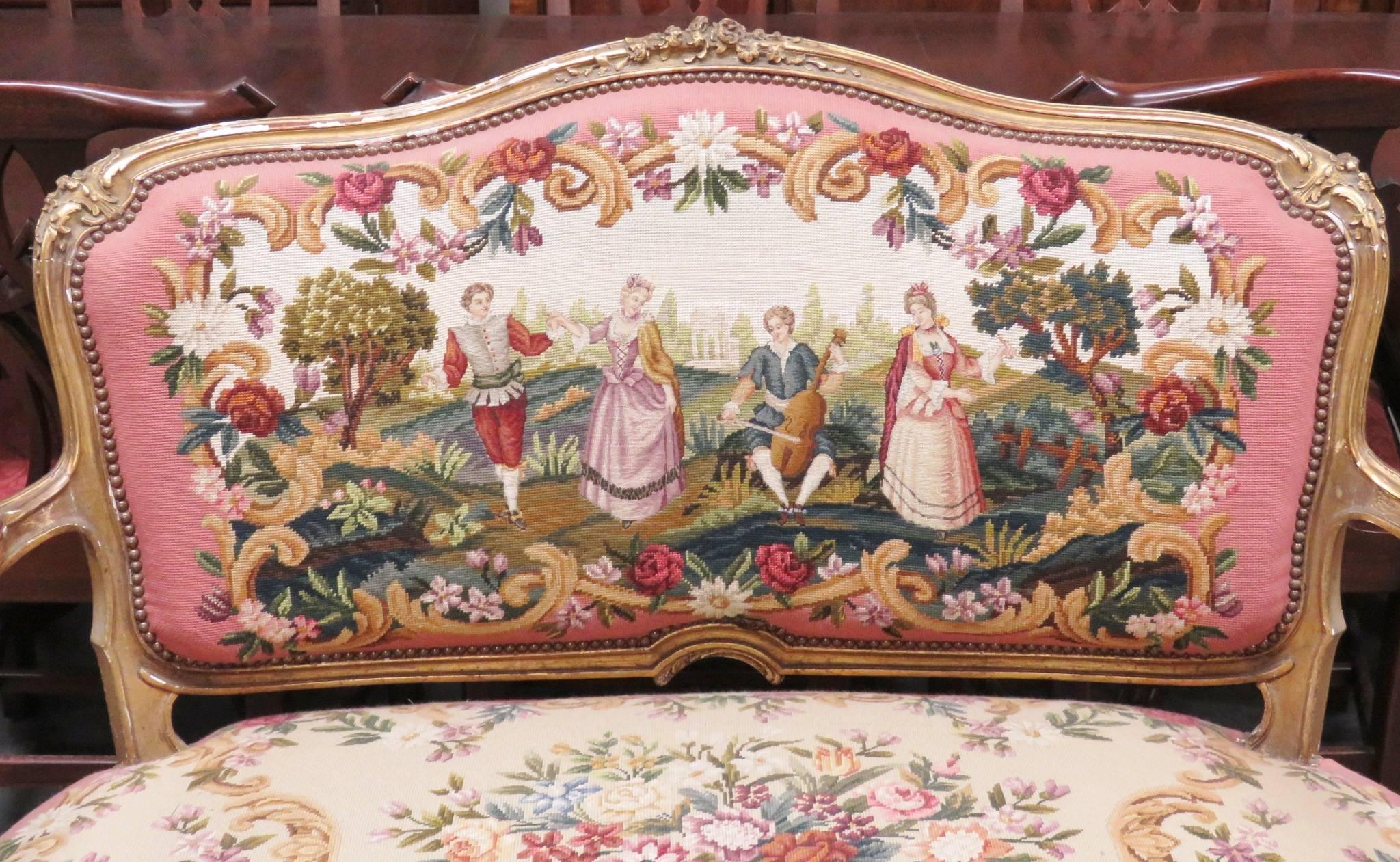 Louis XVI Style Gilt Painted Aubusson Sofa 2