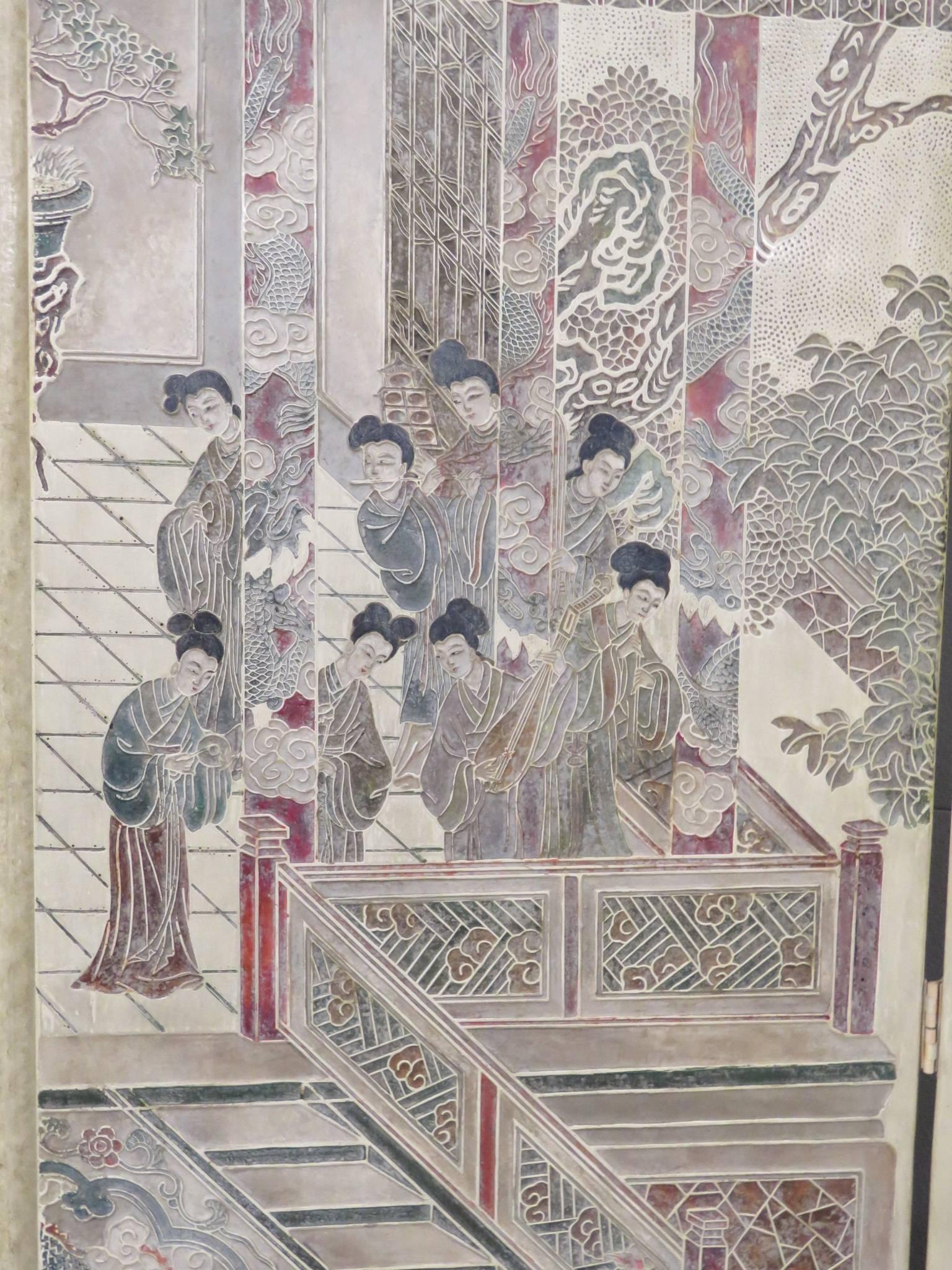 Asian Style Chinoiserie Decorated Eight Paneled Screen 1