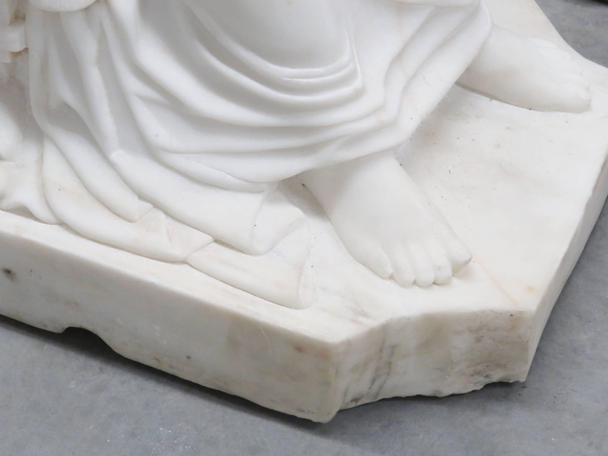 Large French 19th Century Carrara Marble Statue Reclining Lady in Period Dress In Good Condition In Swedesboro, NJ