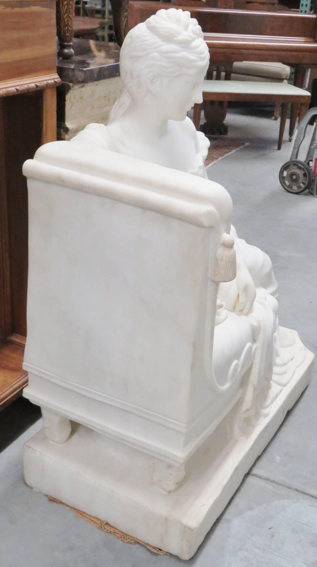 Large French 19th Century Carrara Marble Statue Reclining Lady in Period Dress 2