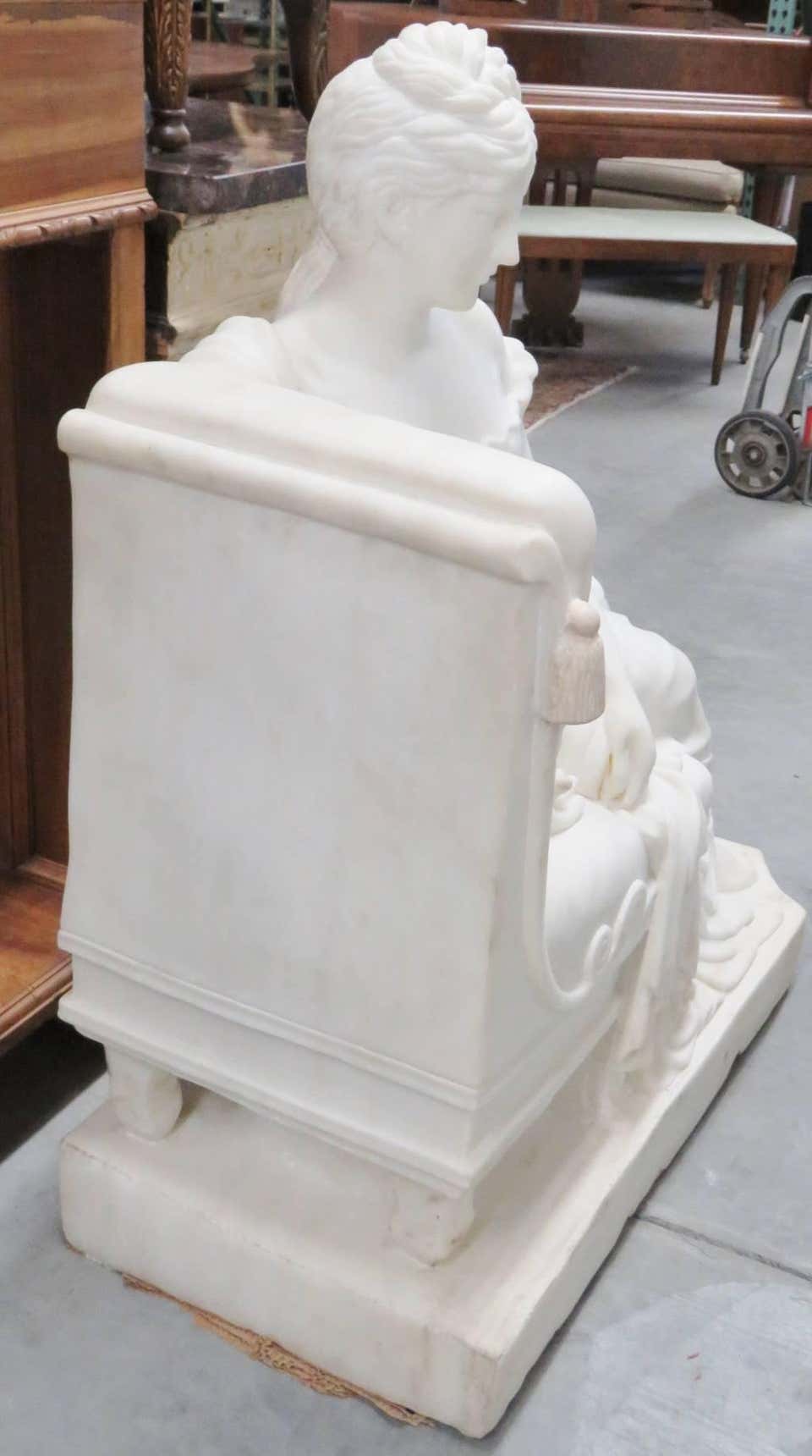 Large French 19th Century Carrara Marble Statue Reclining Lady in Period Dress For Sale 2