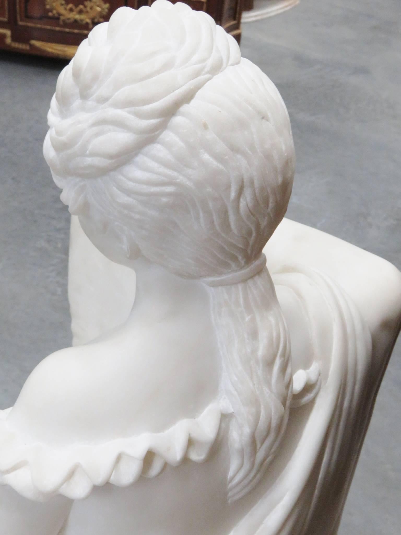 Large French 19th Century Carrara Marble Statue Reclining Lady in Period Dress 5