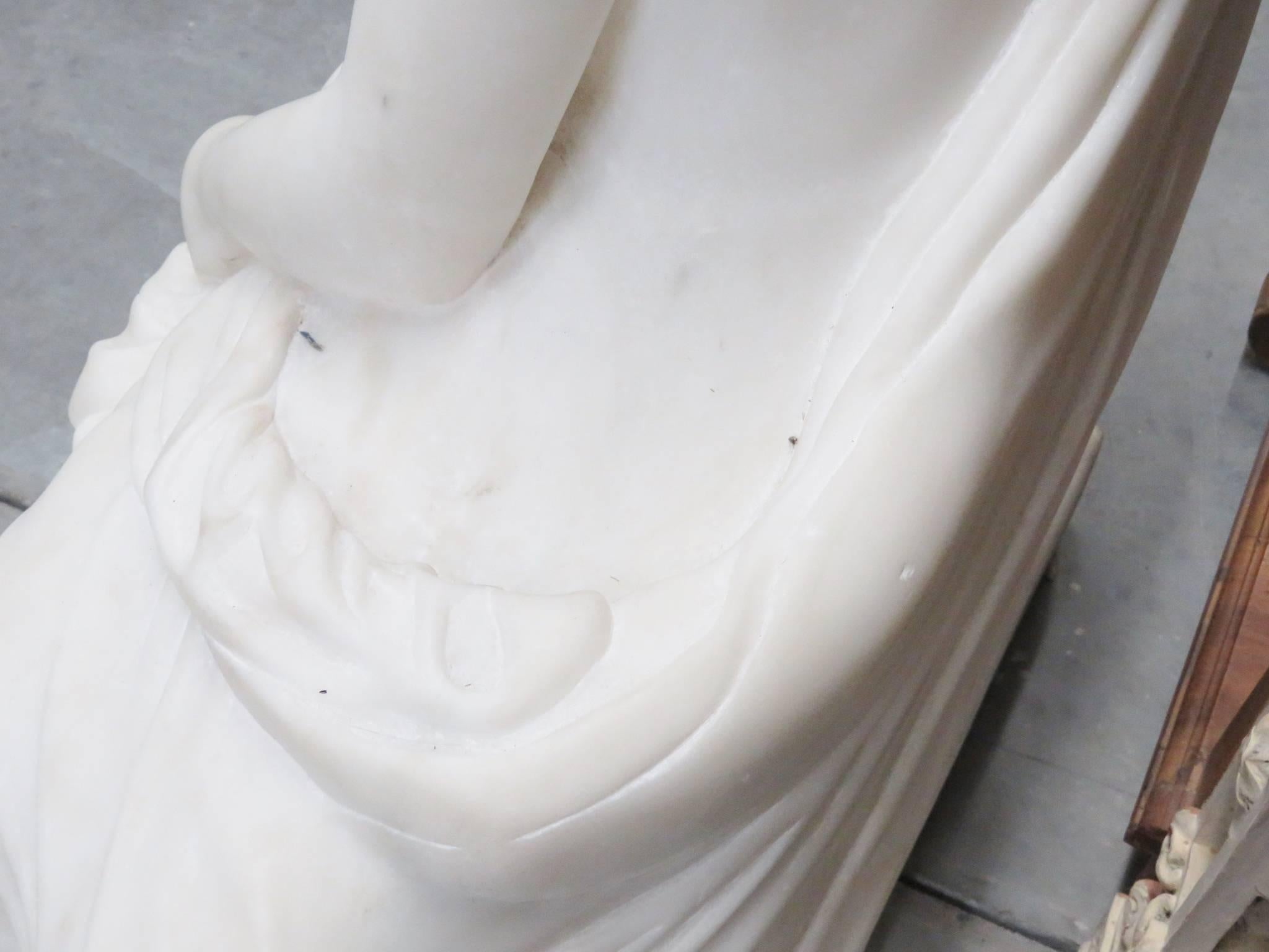 Large French 19th Century Carrara Marble Statue Reclining Lady in Period Dress 6