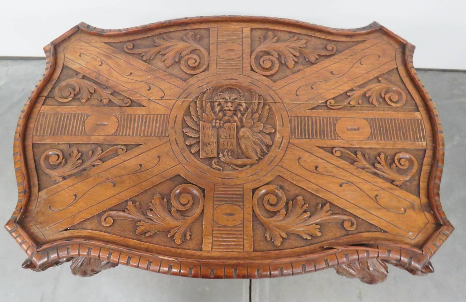 Italian Carved Walnut Tray Top Table In Good Condition In Swedesboro, NJ