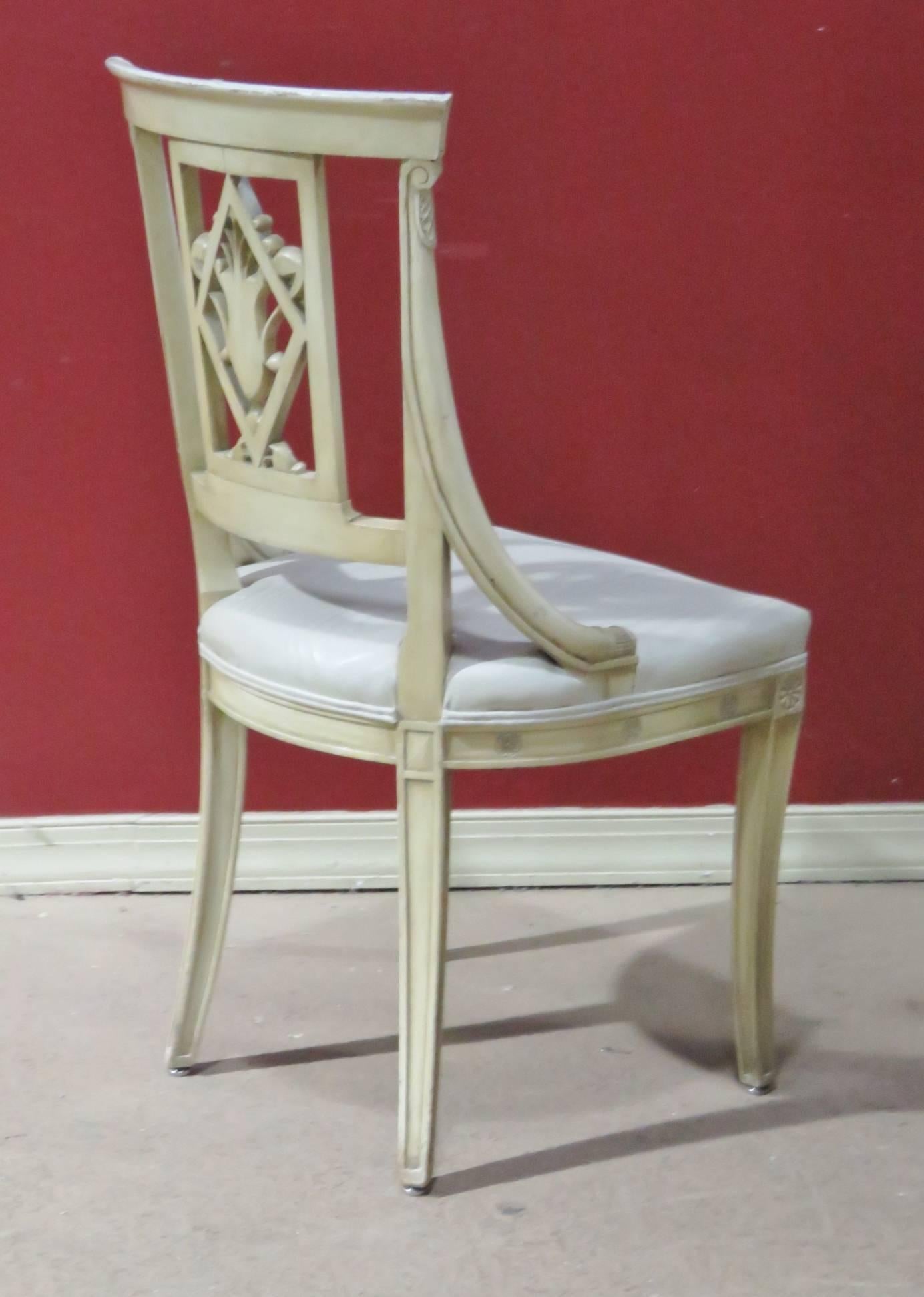 Four Directoire Style Cream Painted Side Chairs In Good Condition In Swedesboro, NJ