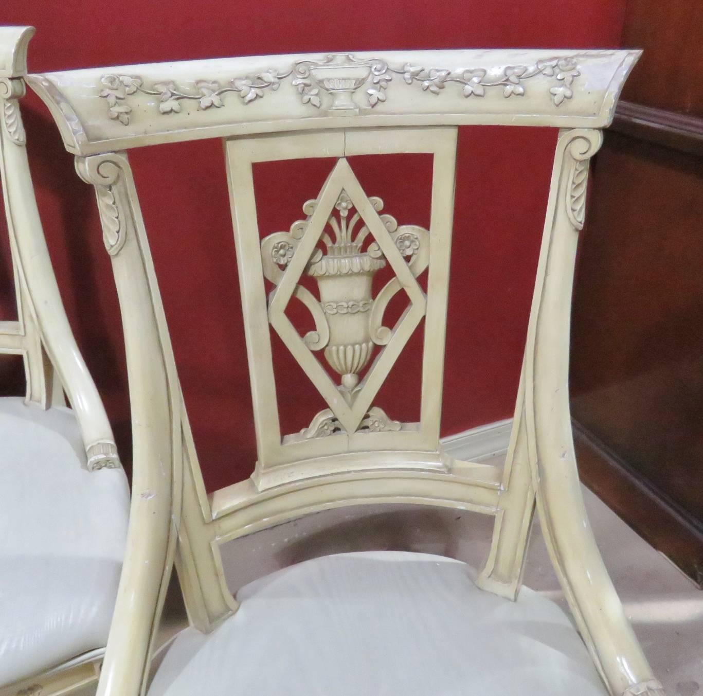 20th Century Four Directoire Style Cream Painted Side Chairs