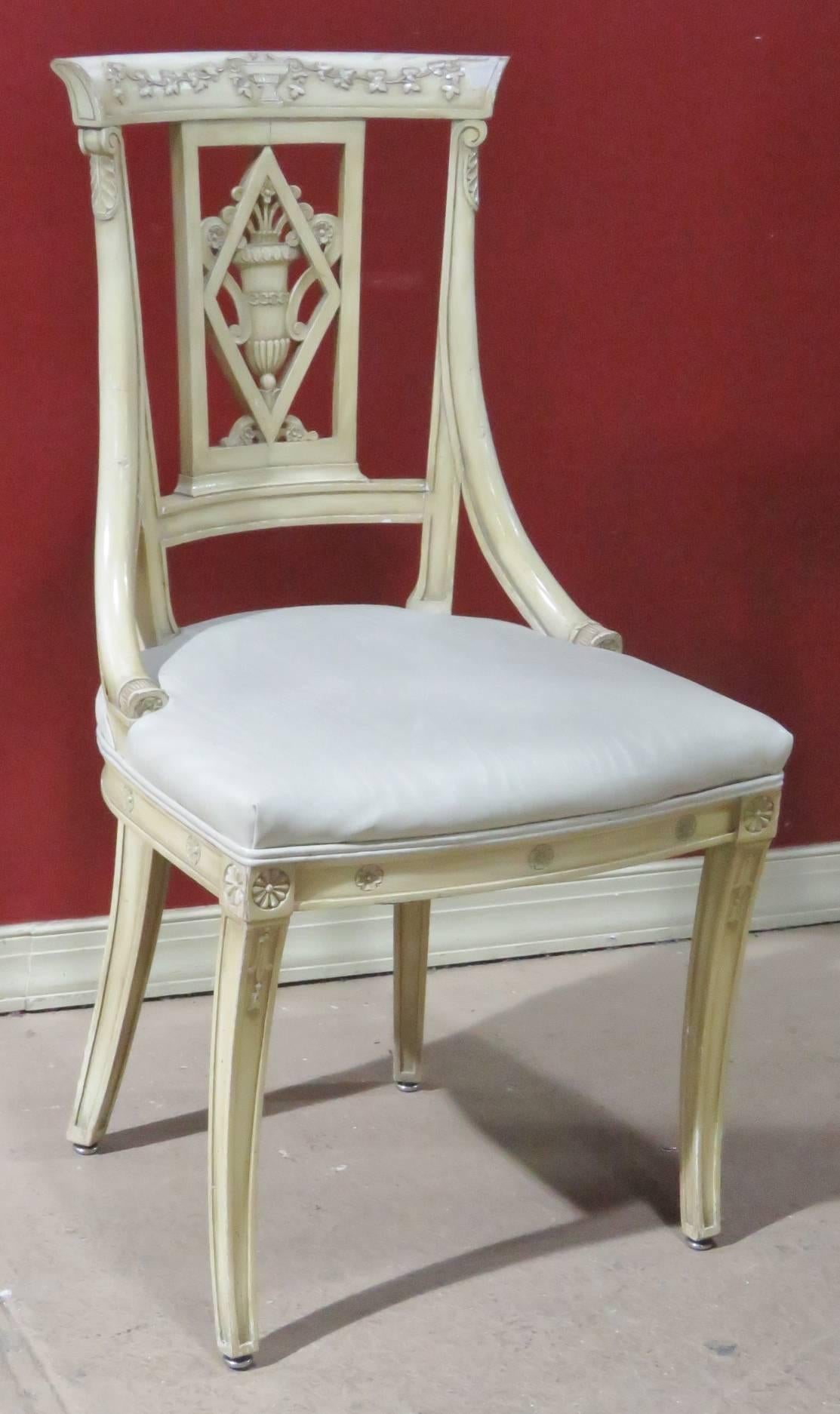 Four Directoire Style Cream Painted Side Chairs 1