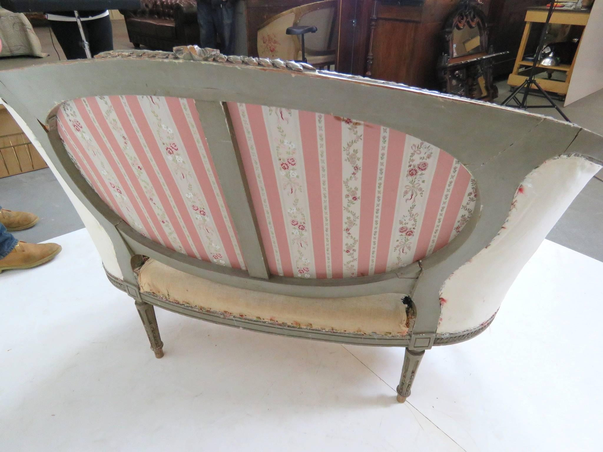 19th Century Antique Louis XVI Style Distressed Painted Sofa