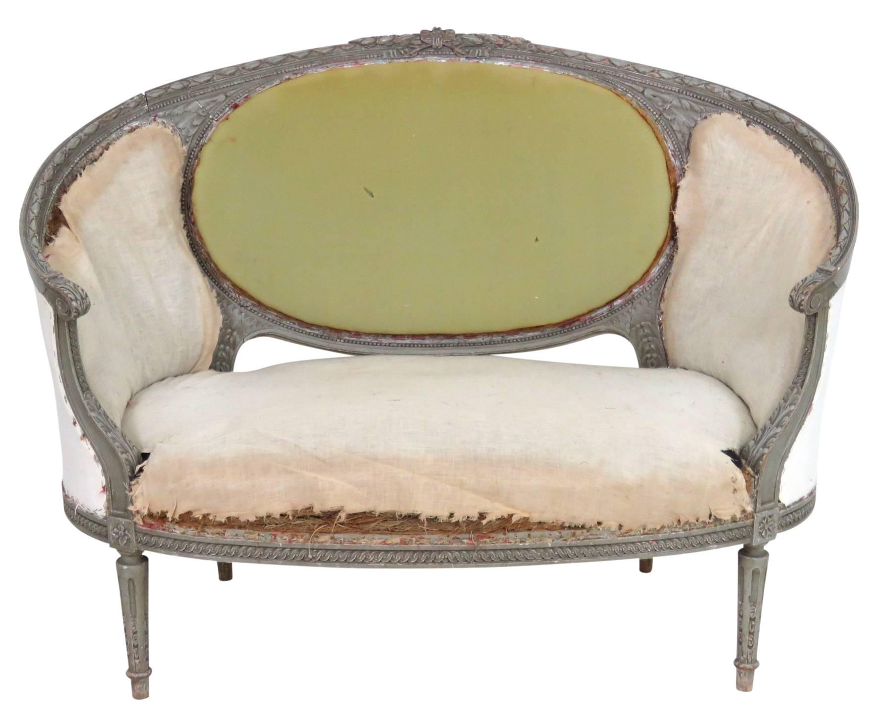Antique Louis XVI Style Distressed Painted Sofa 1