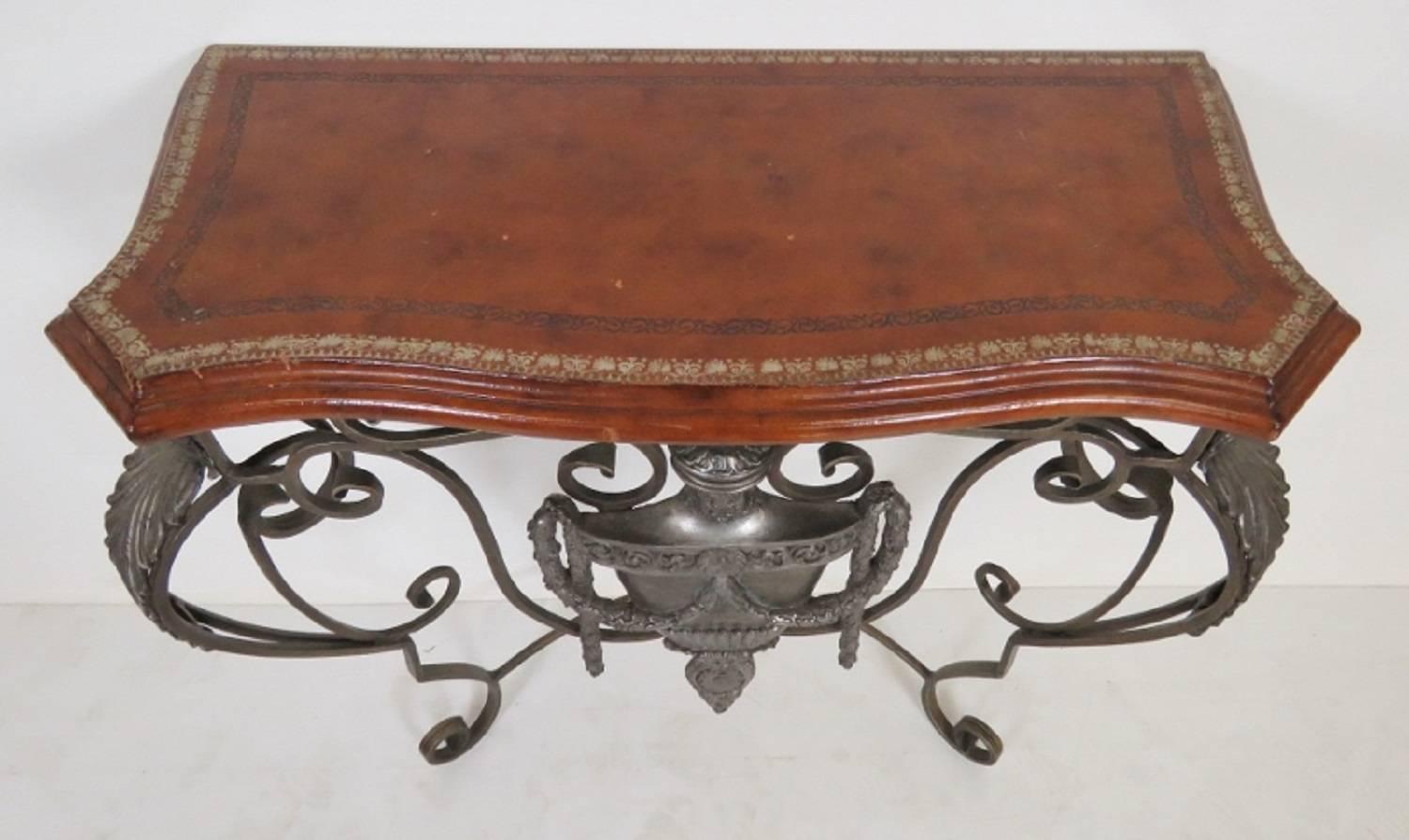 Maitland Smith Wrought Iron Leathertop Console In Good Condition In Swedesboro, NJ