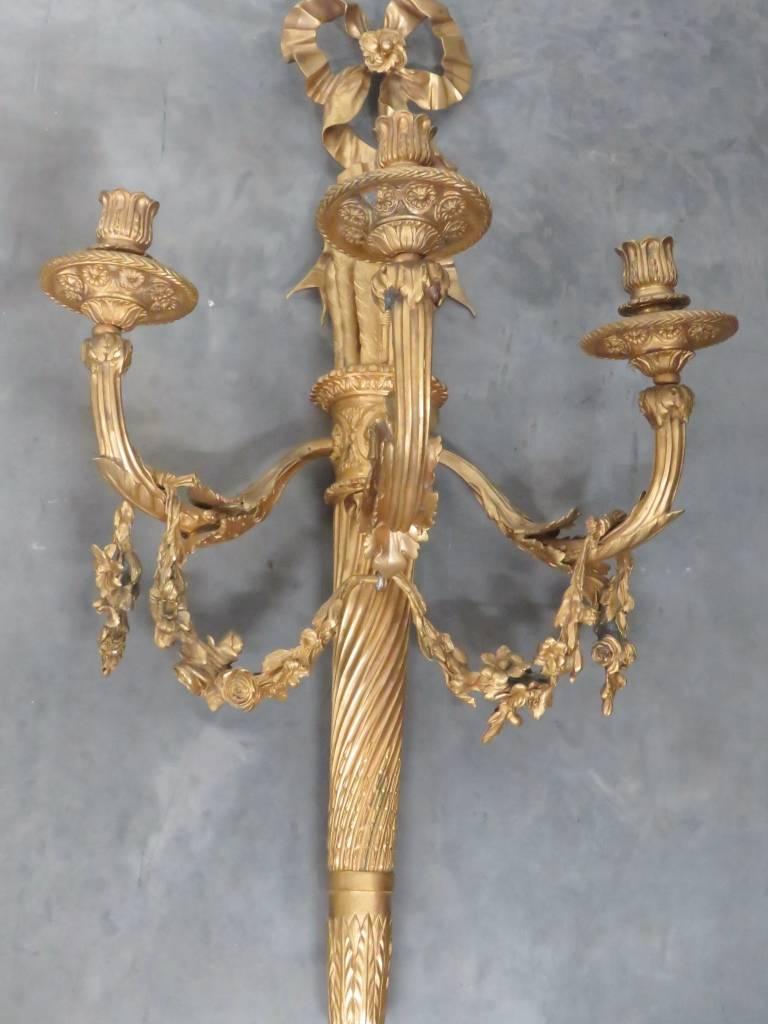 Fine Pair Large French Louis XVI Wall Sconces Lights  In Excellent Condition In Swedesboro, NJ