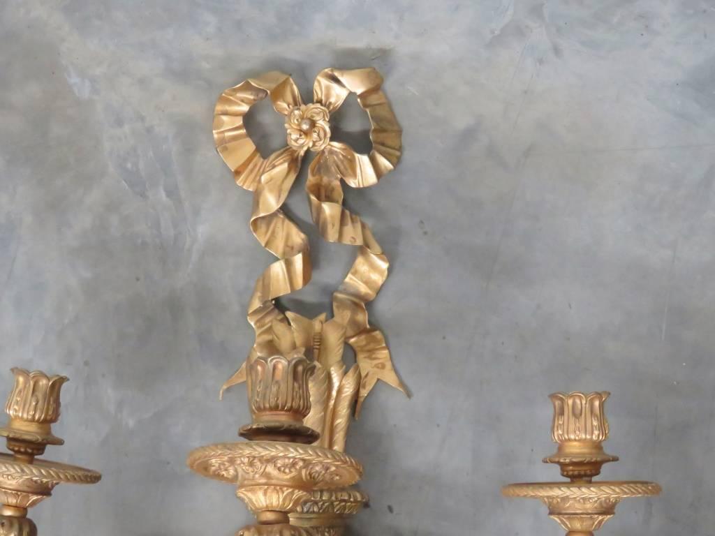 20th Century Fine Pair Large French Louis XVI Wall Sconces Lights 