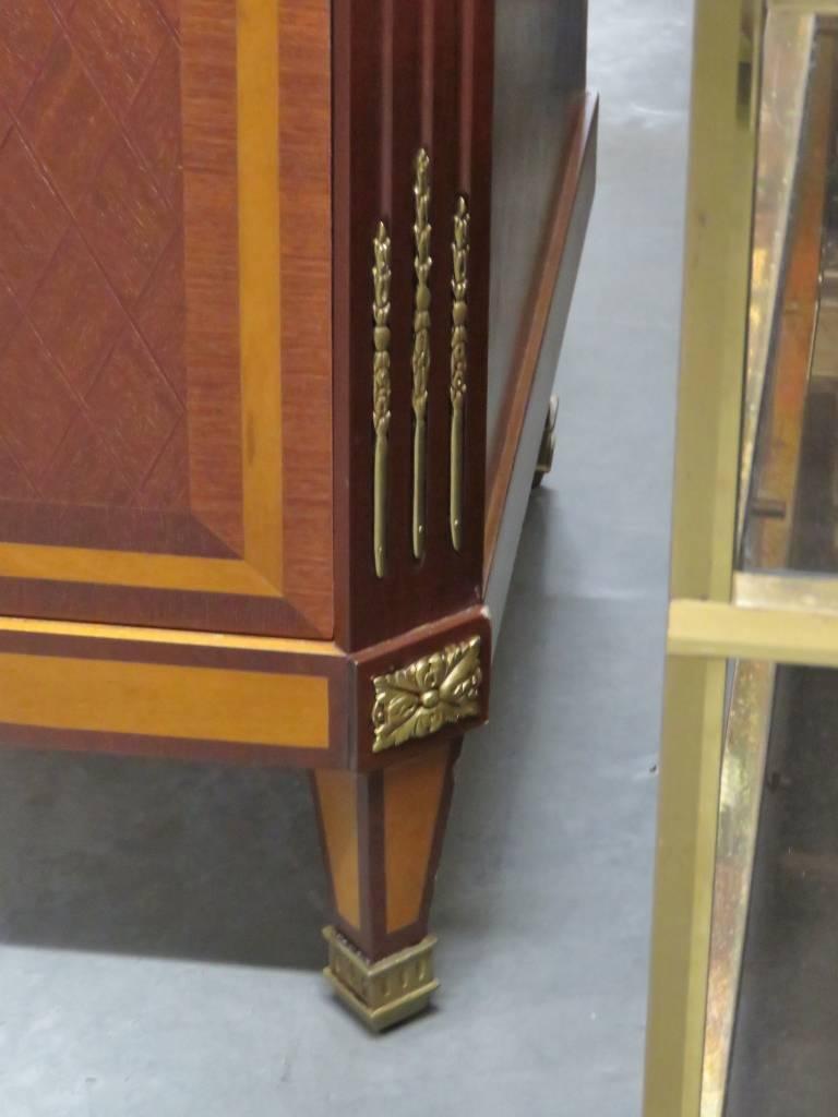 20th Century Louis XVI Style Marble-Top Parquetry Inlaid Two-Door Cabinet