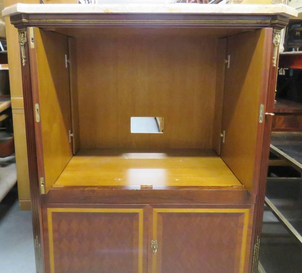 Louis XVI Style Marble-Top Parquetry Inlaid Two-Door Cabinet 1