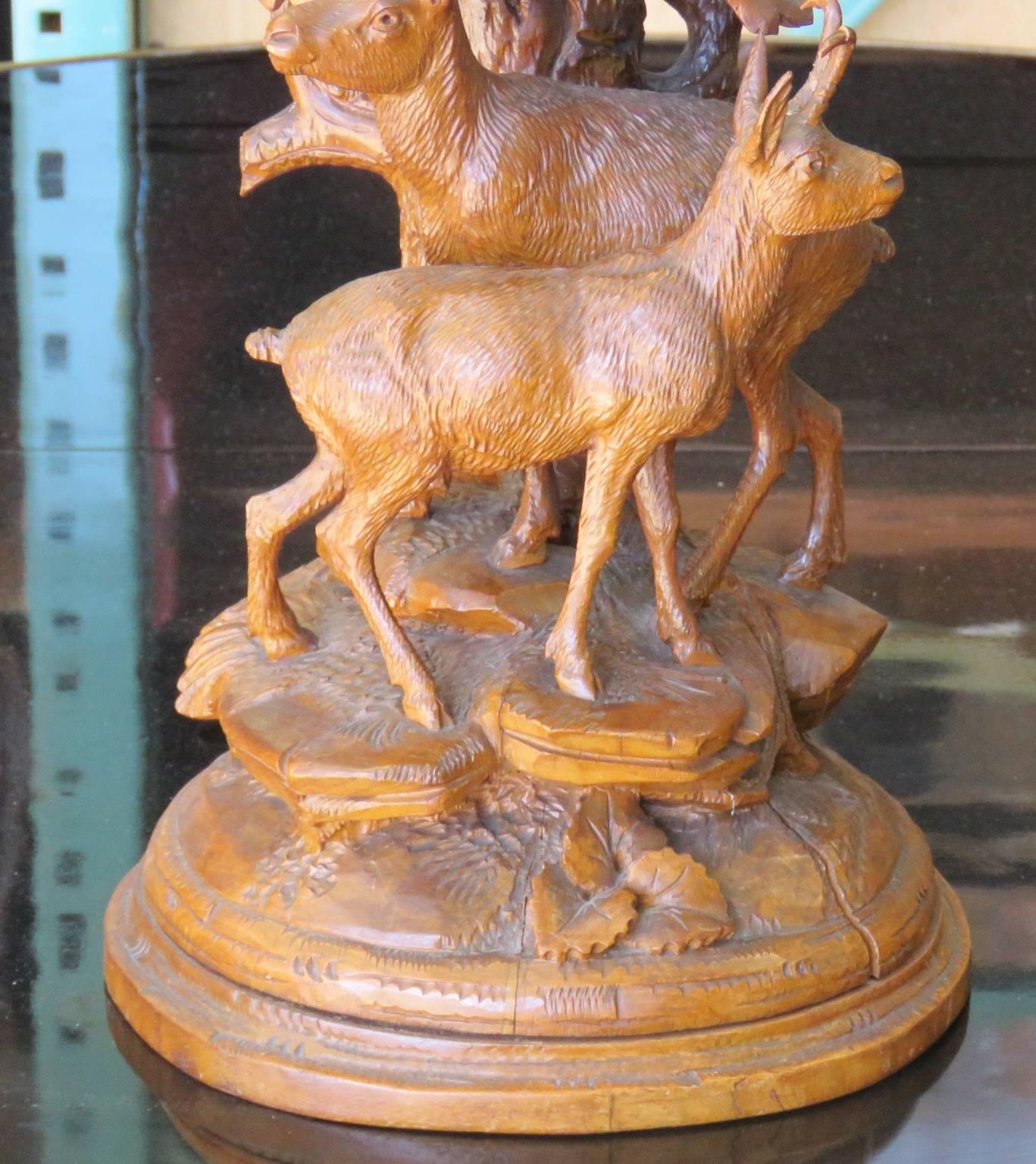 Black Forest Style Carved Statue of Deer In Good Condition In Swedesboro, NJ