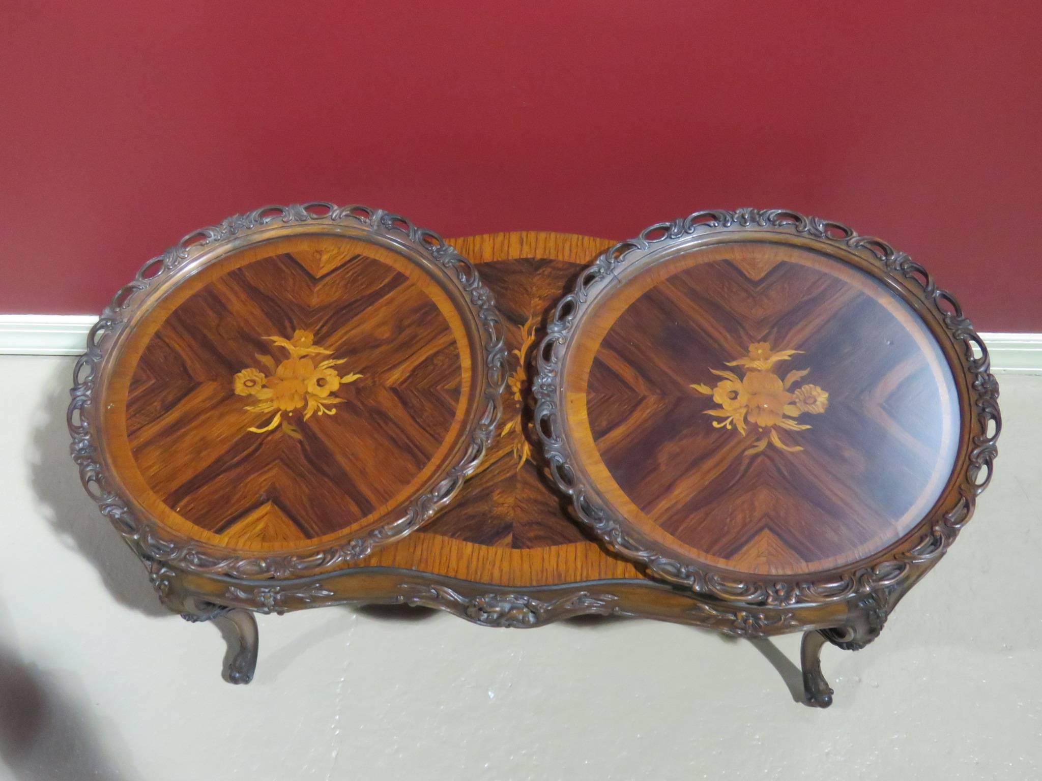Parquetry inlaid with floral inlay decoration. Tray tops.